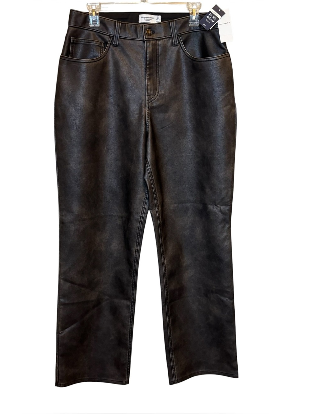 NWT Abercrombie Fitch 90s Relaxed Hi Rise Wide Leg Vegan Leather Pants 30 Brown